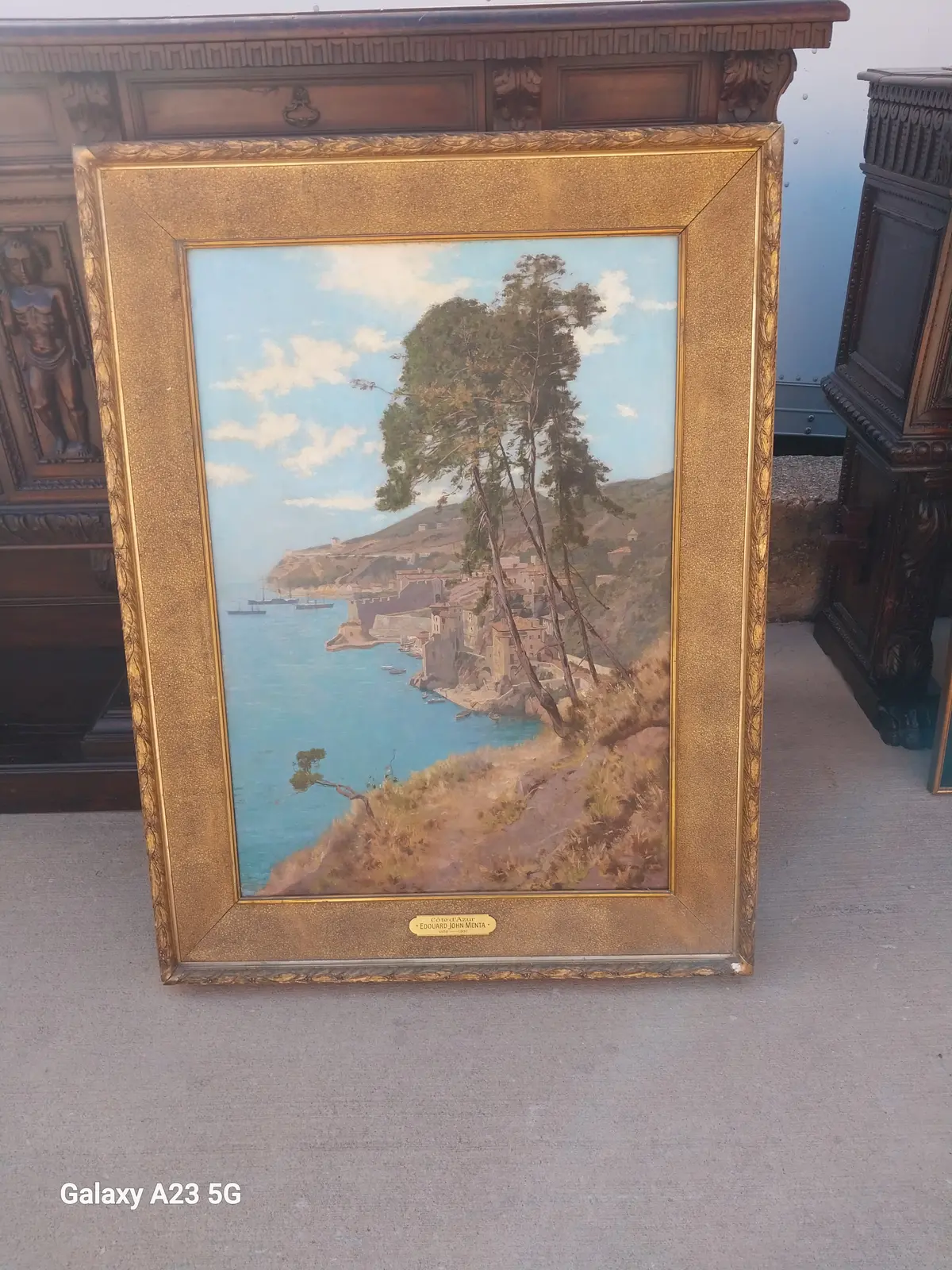 Framed Seascape Coastal Oil Painting "Corte De Azur" Signed Eduardo John Menta 1
