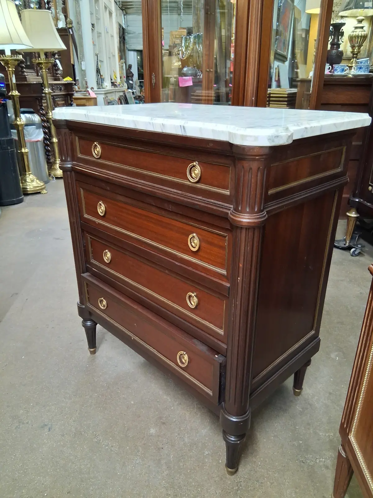 Louis Xvi Small White Marble Top 4 Drawer Chest 1