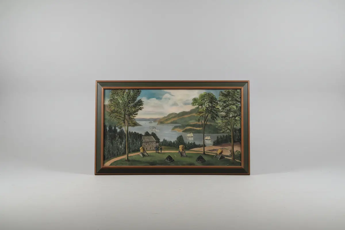 Large Framed Hudson River Oil Painting 1