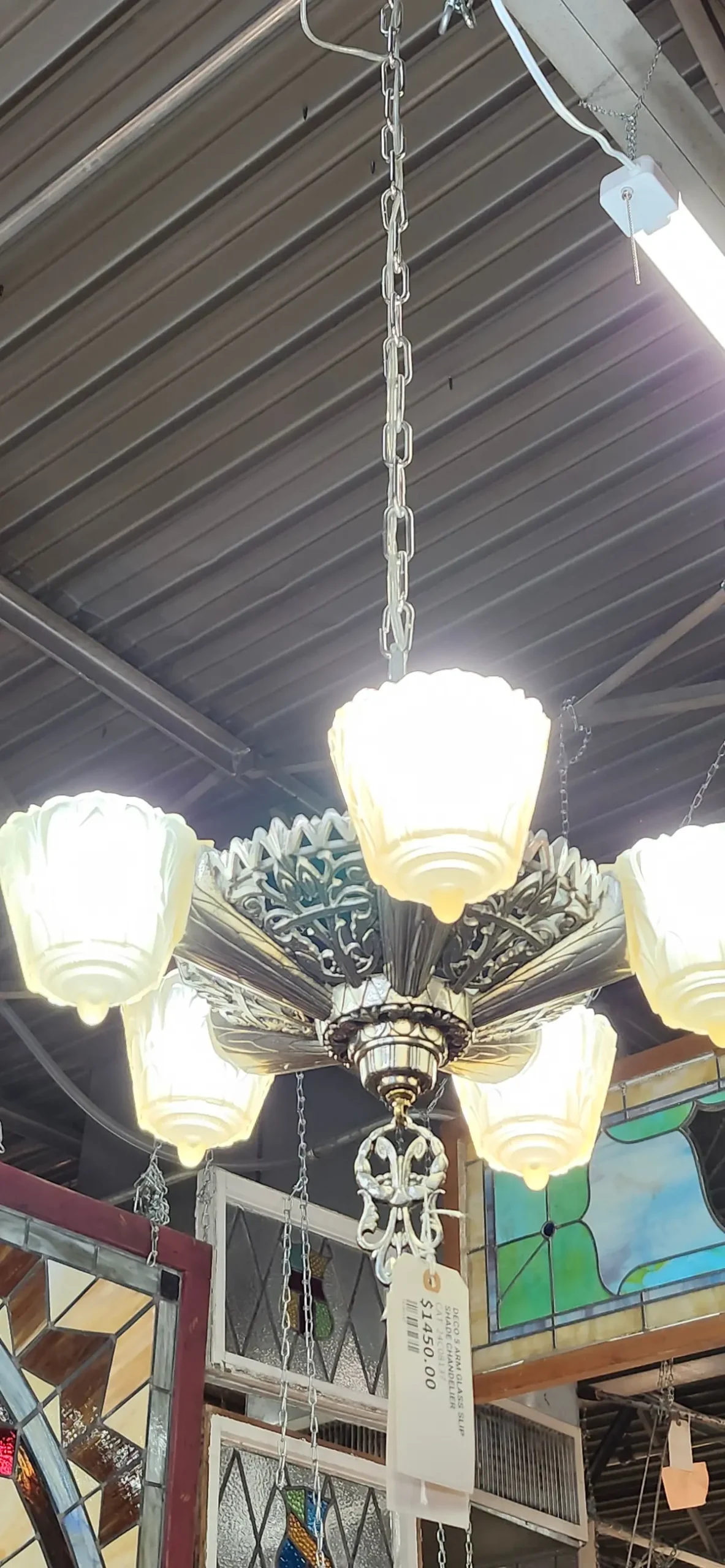 Deco 5 Arm Glass Slip Shade Chandelier 1