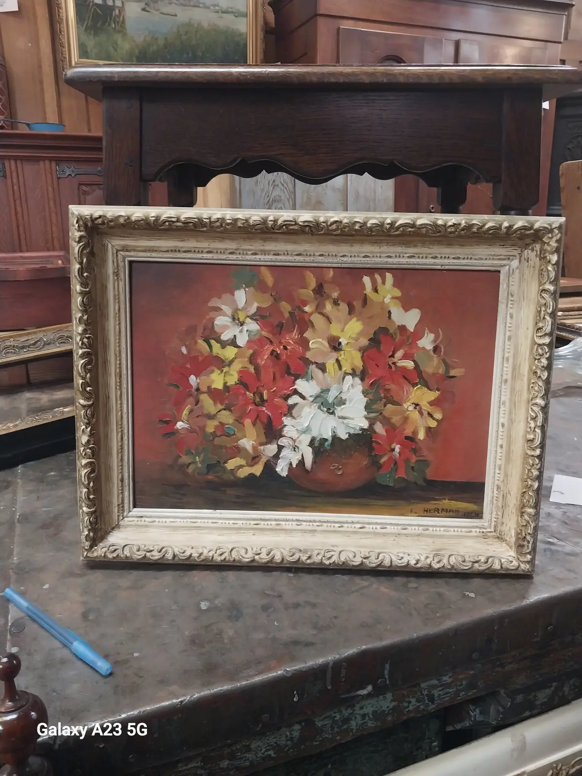 Small Framed  Floral Still Life Signed F. Herman 1