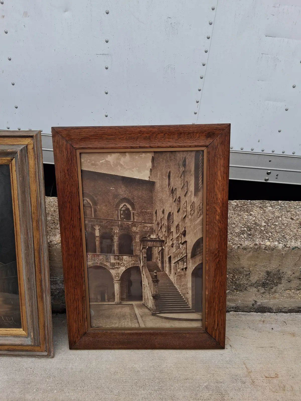 Oak Framed European Courtyard Print 1