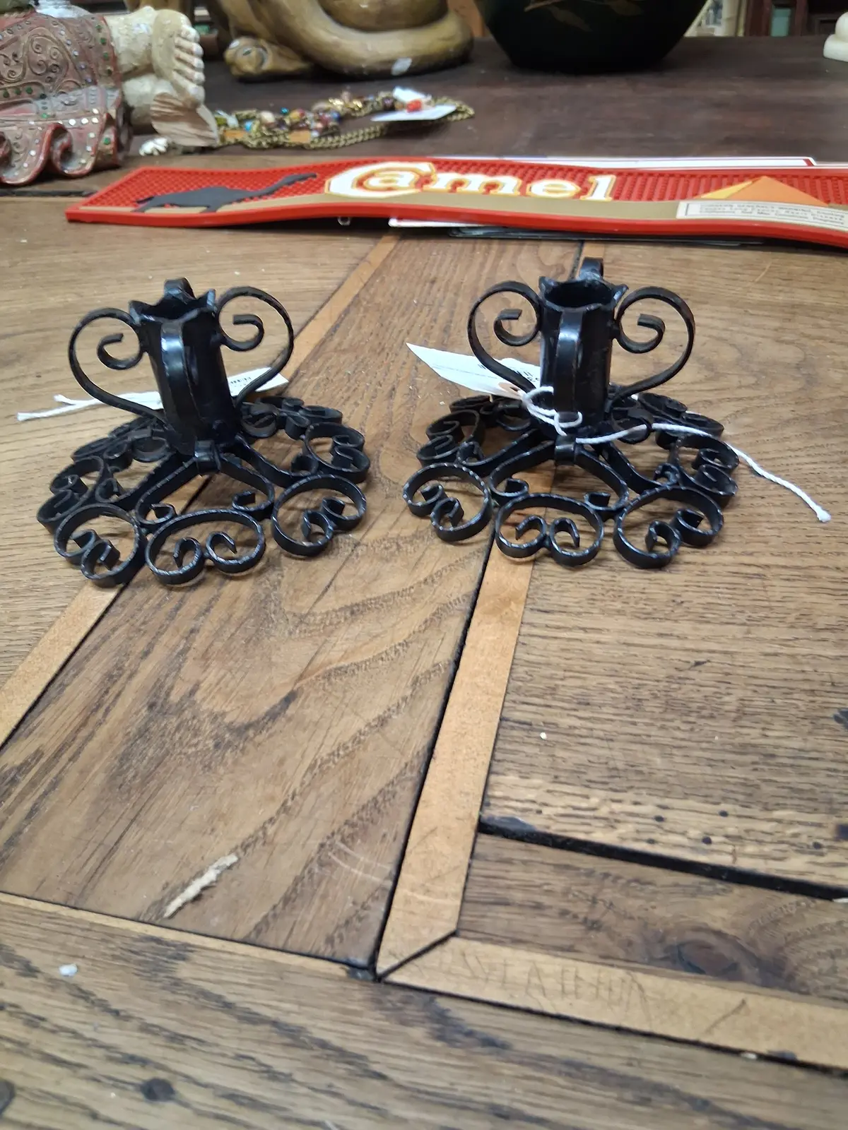 Small Pair Of Black Twist Iron Candle Holders 1