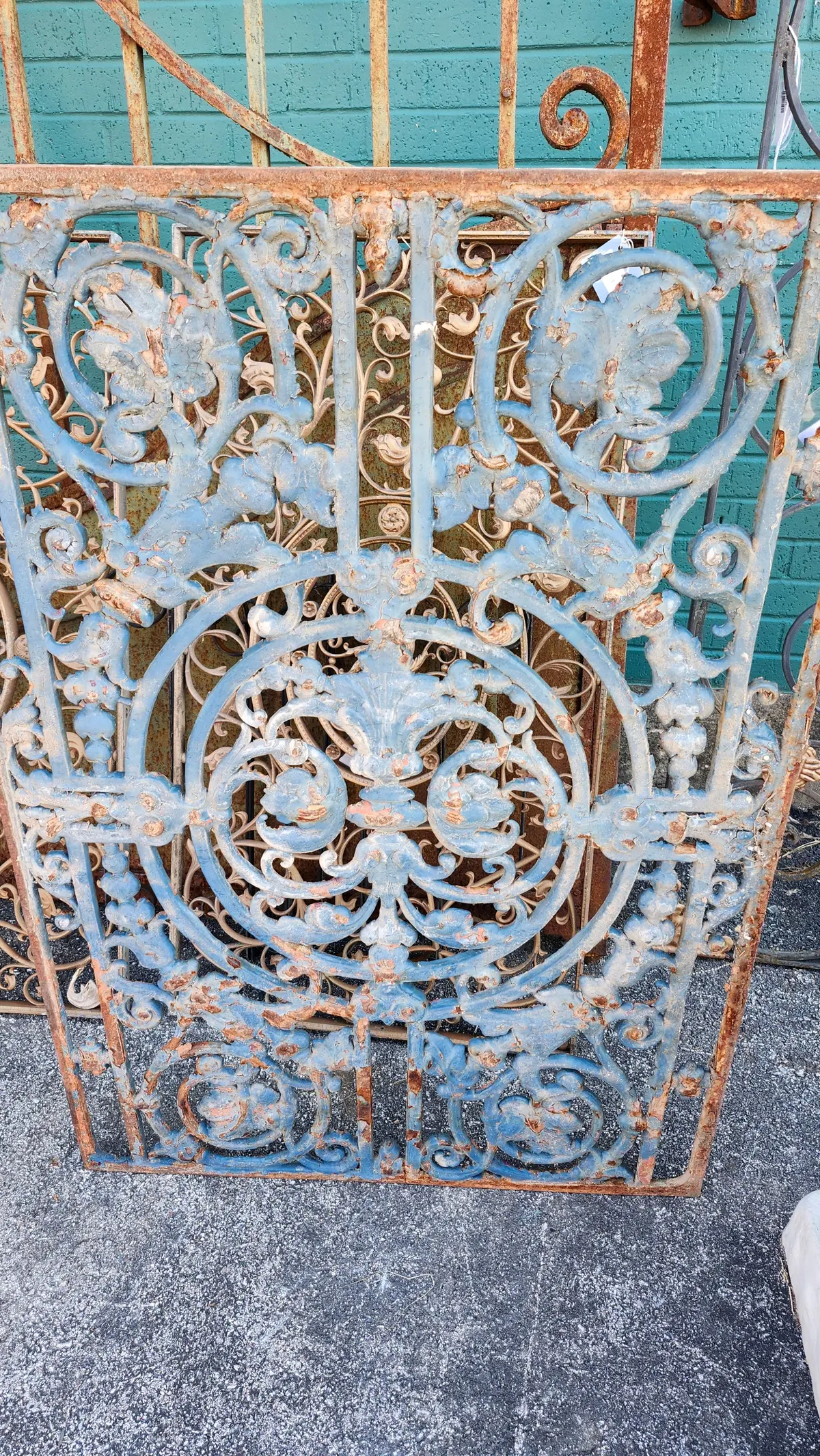 Blue Cast Iron Heavy Foliate Panel Turn Of The Century 1