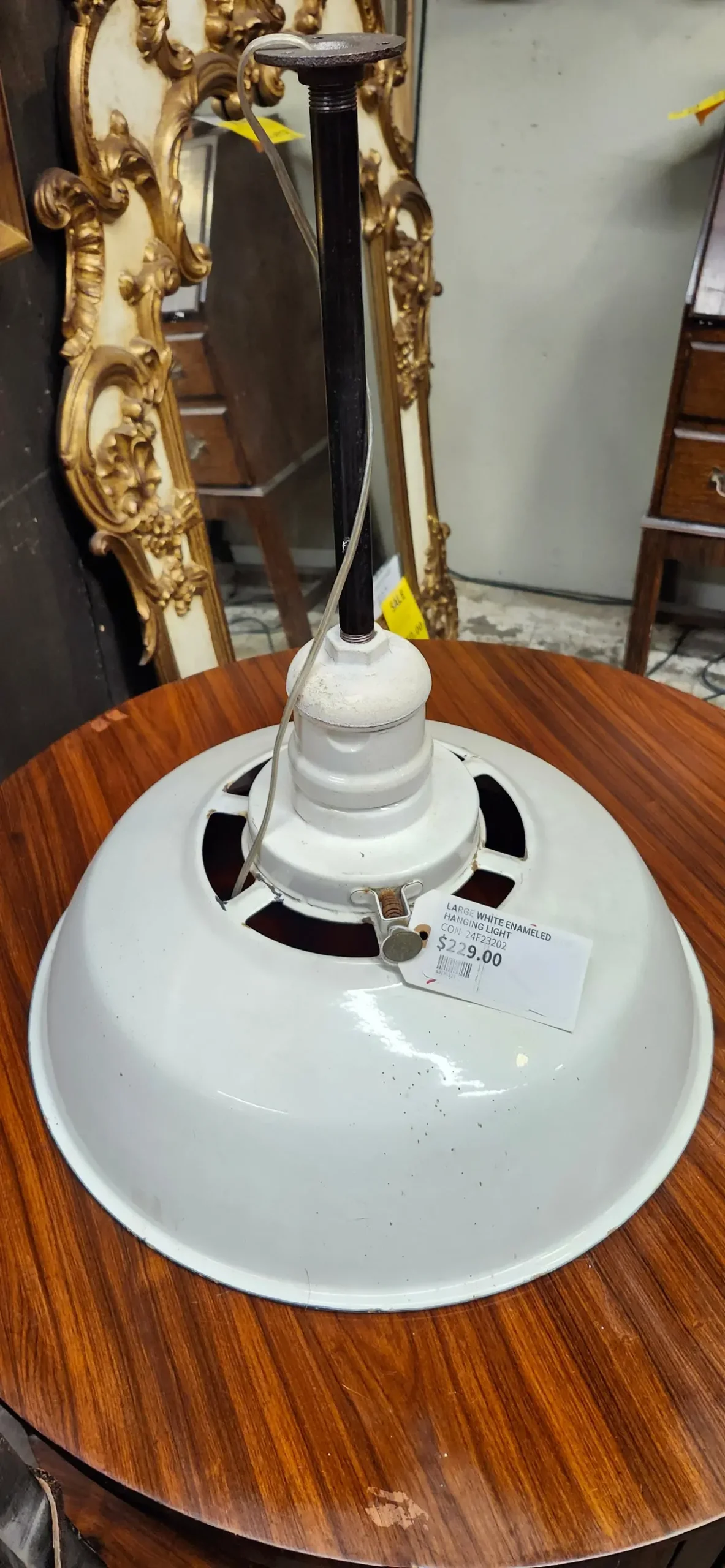 Large White Enameled Hanging Light 1