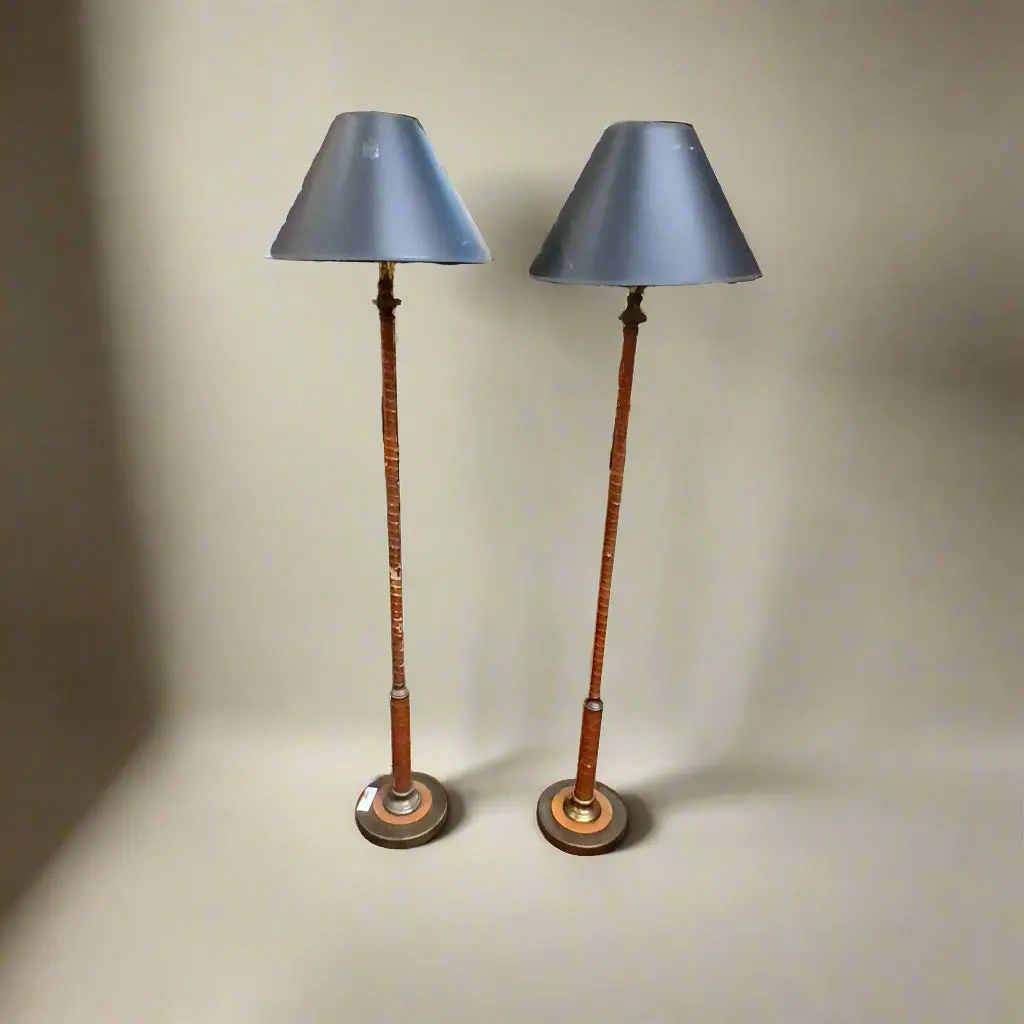 Pair Of Wrapped Leather Floor Lamps -As Found 1