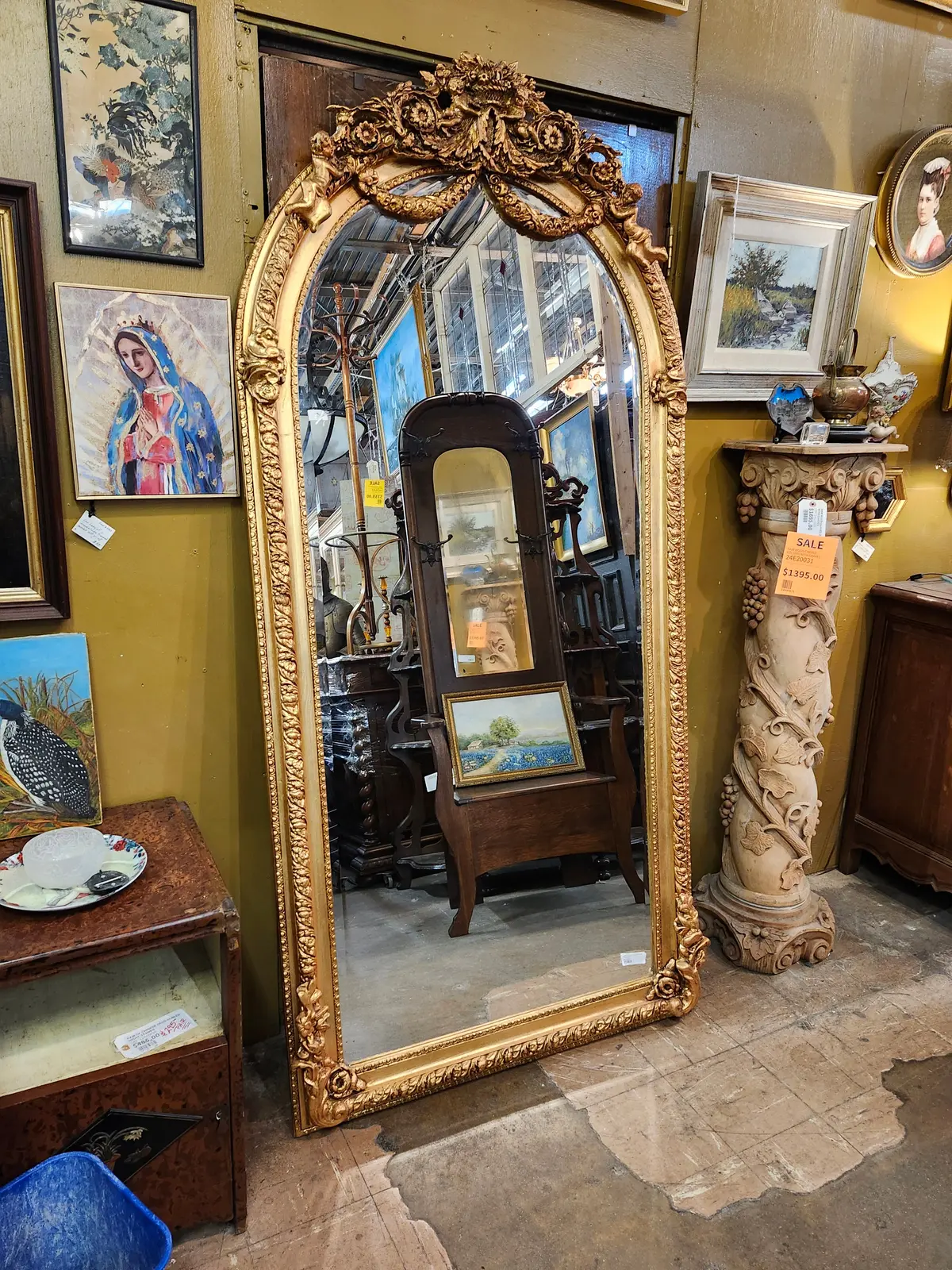 Tall Arched Gold Mirror With Putti 1