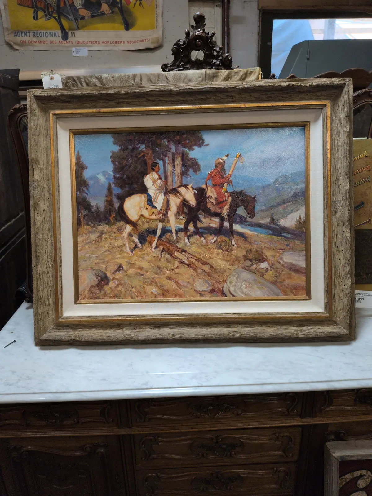 Wood Framed Oil Painting Of Indian Couple On Horseback - Signed Gary Kapp 1