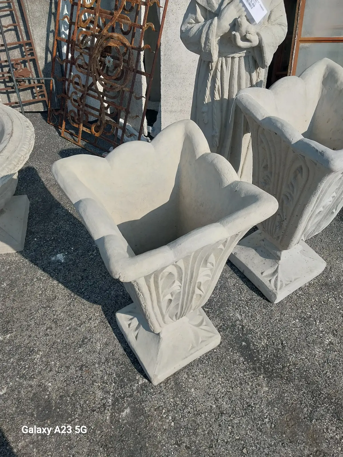 Pair Of Tall Concrete Planters 1