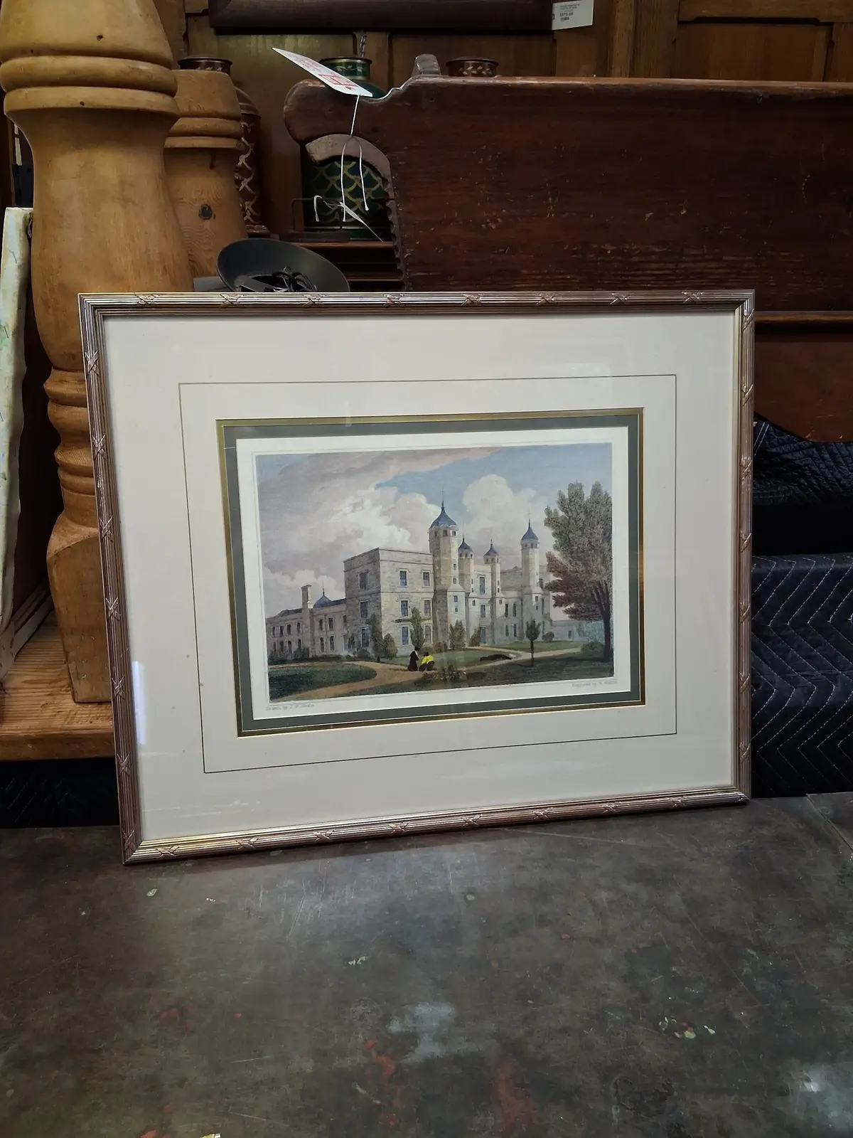 Reeded Gilt Framed W. Wallis Steel Engraving Of A Castle By J.P. Neale 1