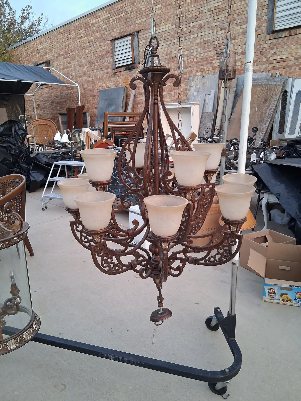 12 Light Metal Chandelier With Glass Globe 1