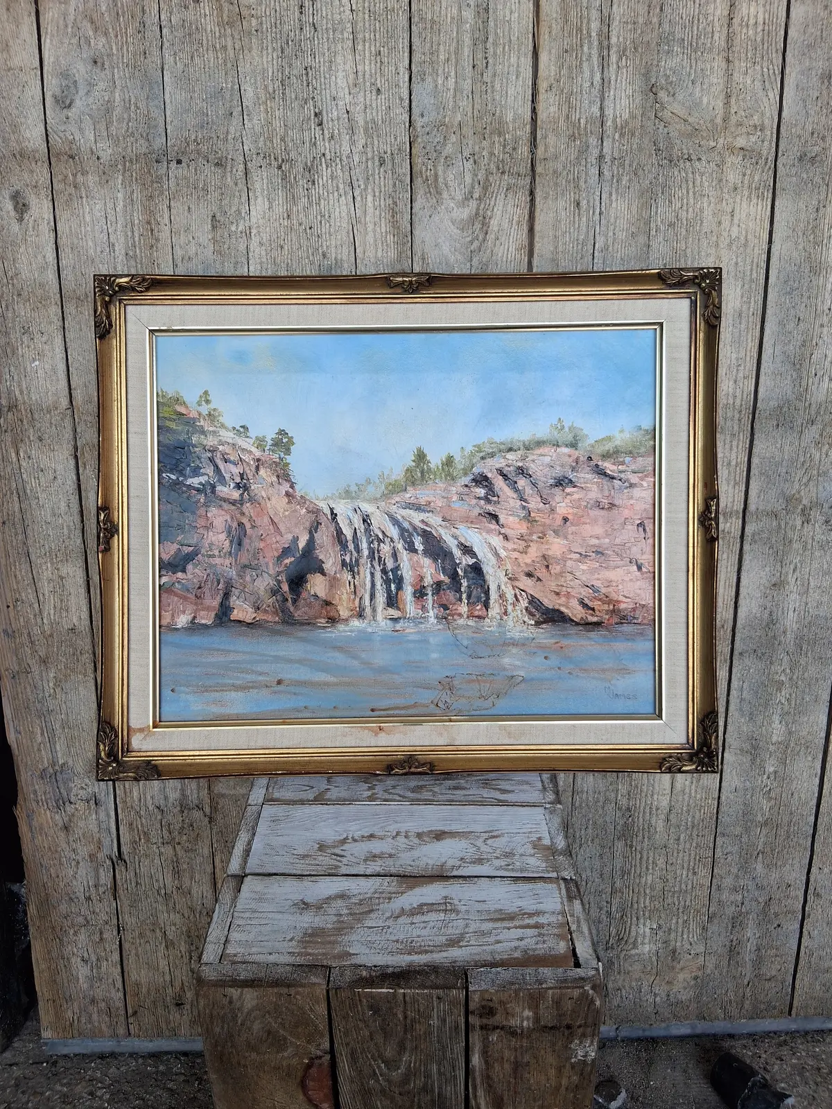 Small Gilt Framed Oil Painting Of A Water Fall 1