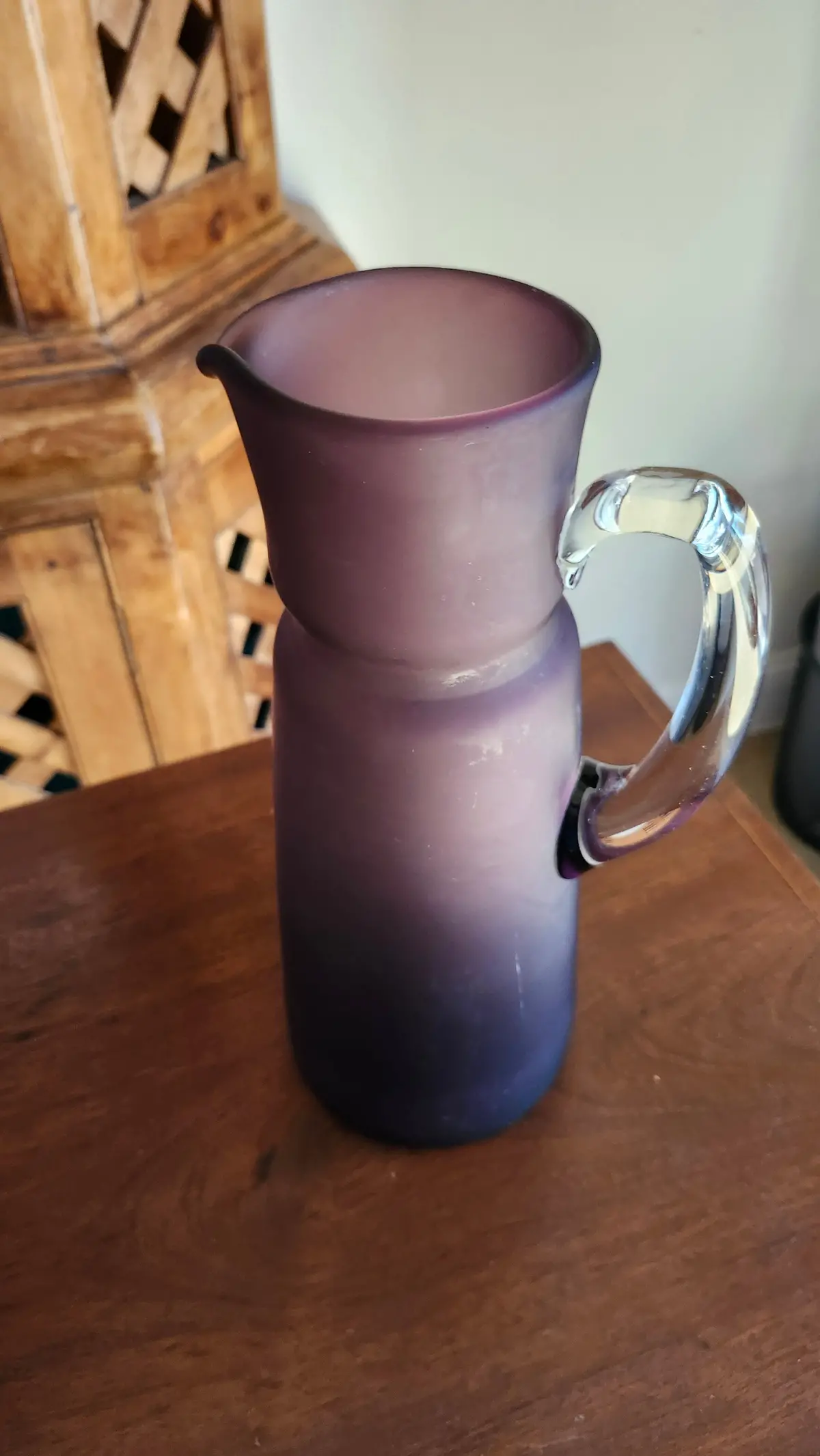 Glass Purple Pitcher With Clear Handle 1