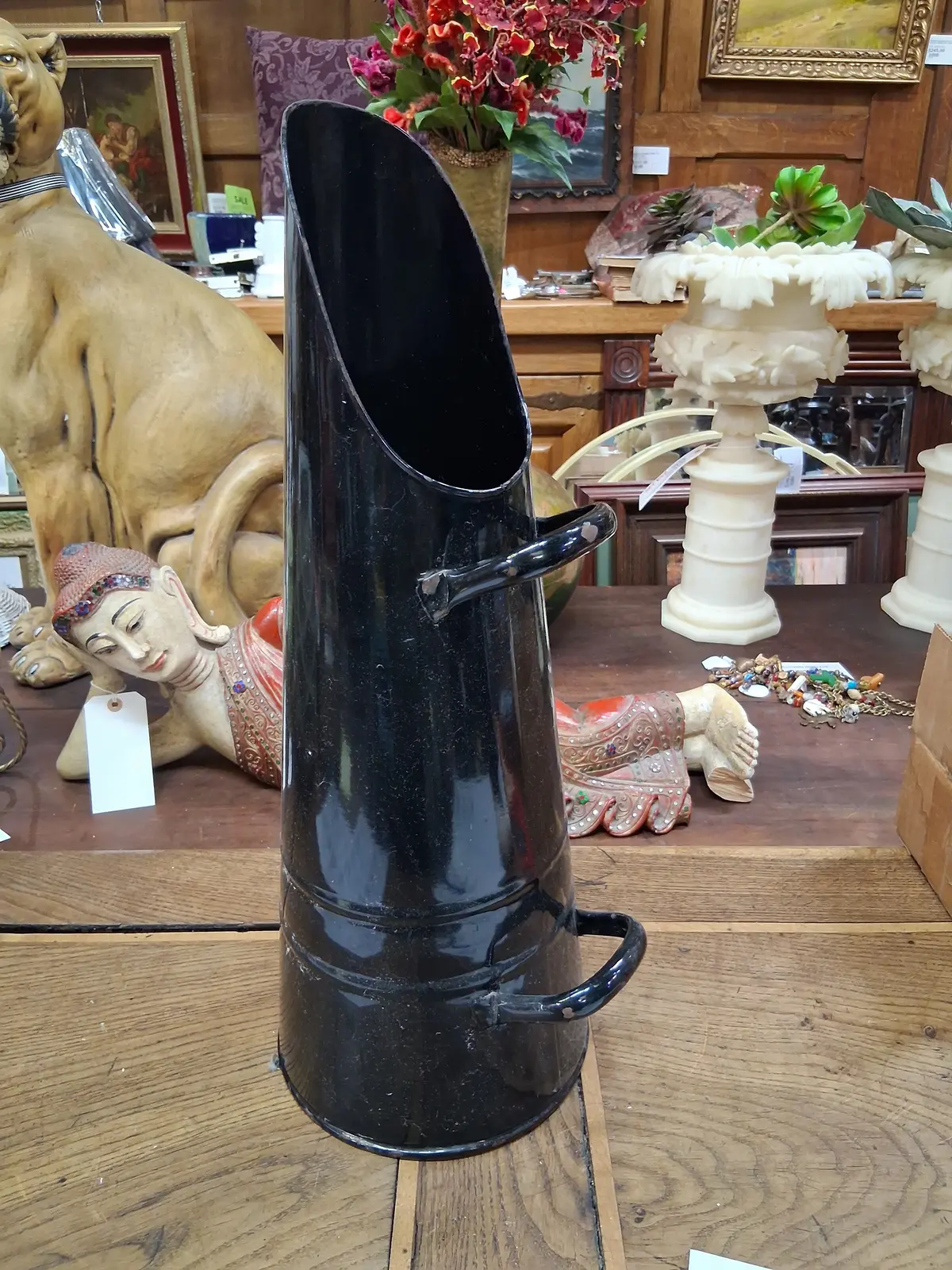 Tall Black Enameled 2 Handle Pitcher 1