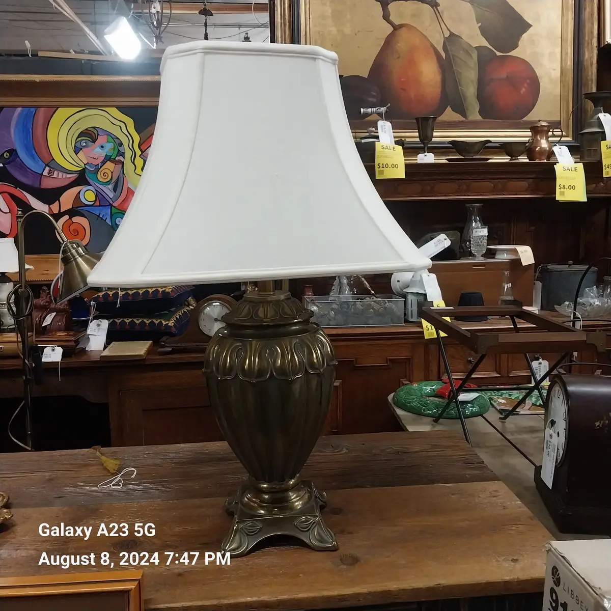 Ornate Brass Urn Shaped Lamp With Linen Shade 1