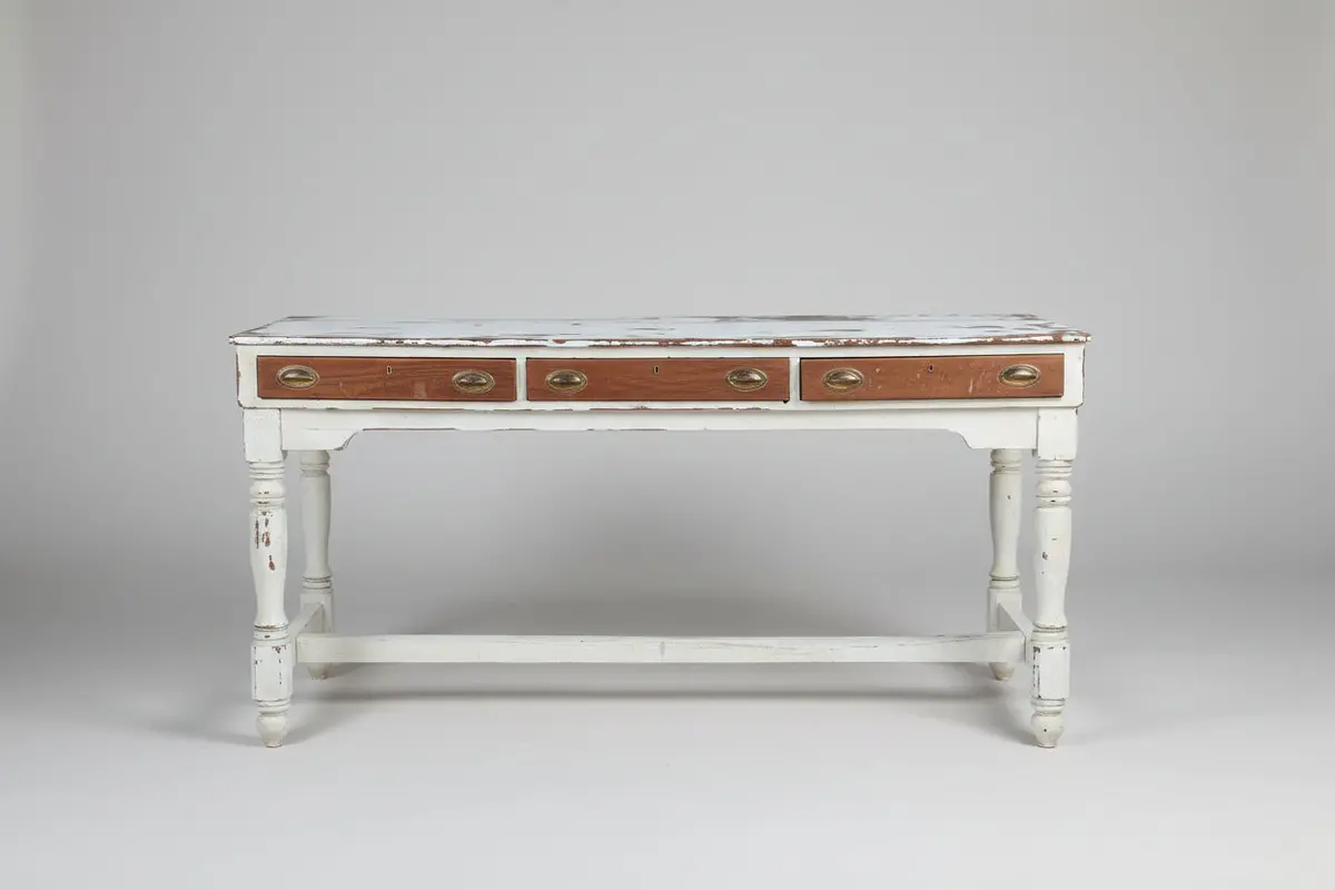 Large White Work Table With 3 Drawers 1