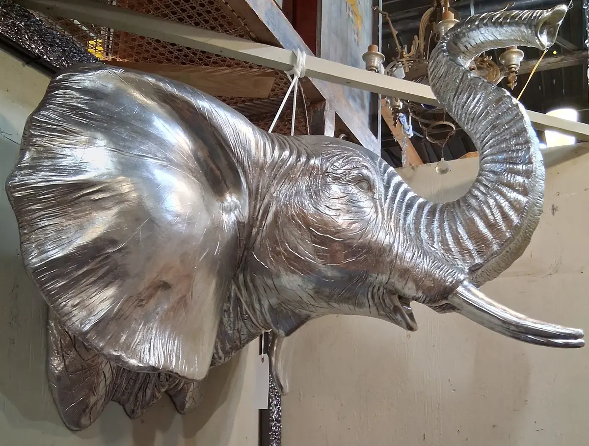 Large Silver Gilt Composition African Elephant Wall Mount 1