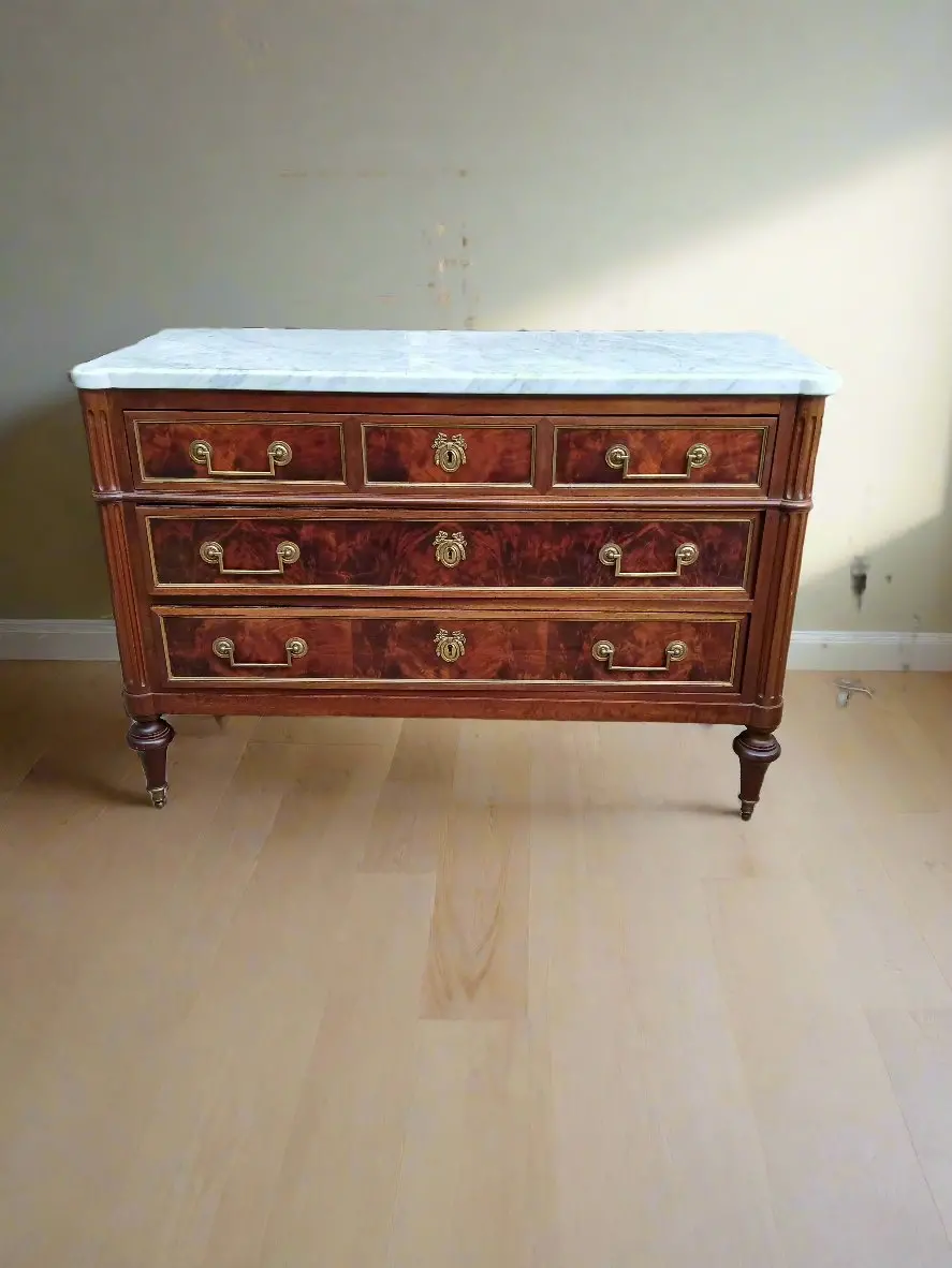 Louis Xvi Marble Top 3 Drawer Chest With Bale Pulls 1