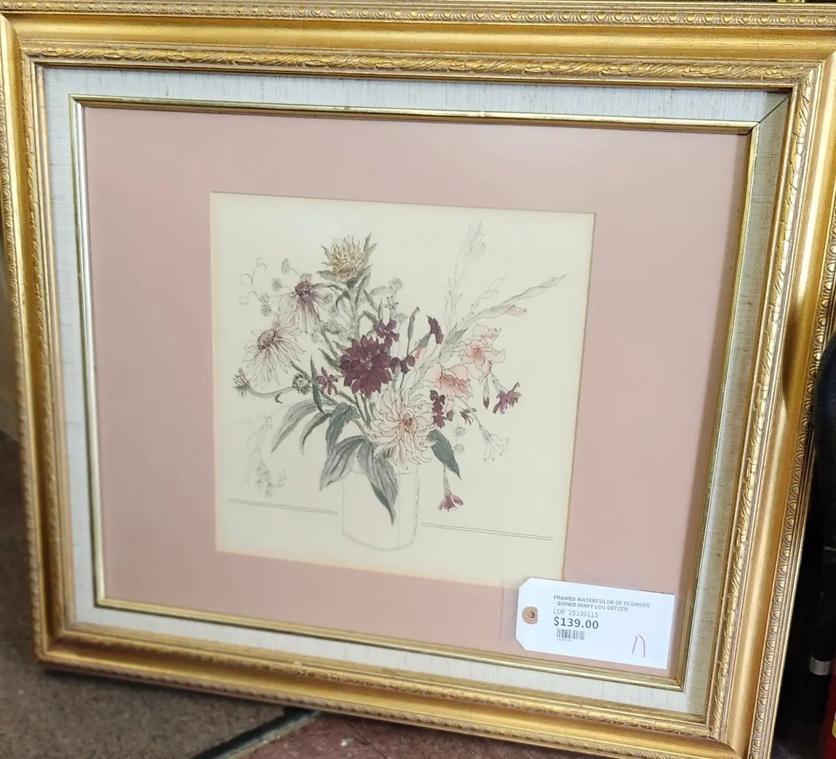 Framed Watercolor Of Flowers - Signed Mary Lou Getzer 1