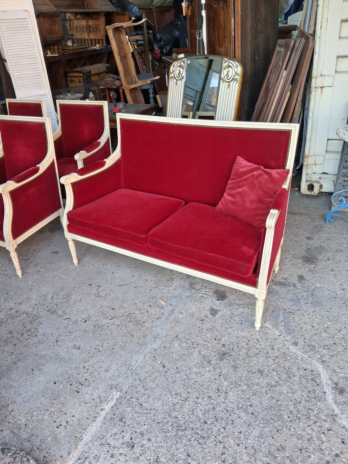 Pair Of Red Upholstered Louis Xvi Bergeres 1