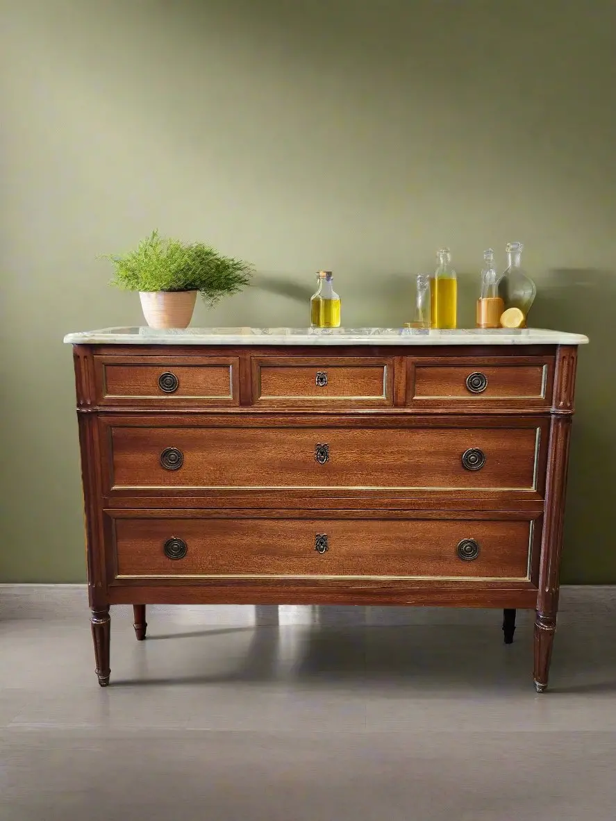 Louis Xvi 5 Drawer Marble Top Chest With Ormolu Trim 1