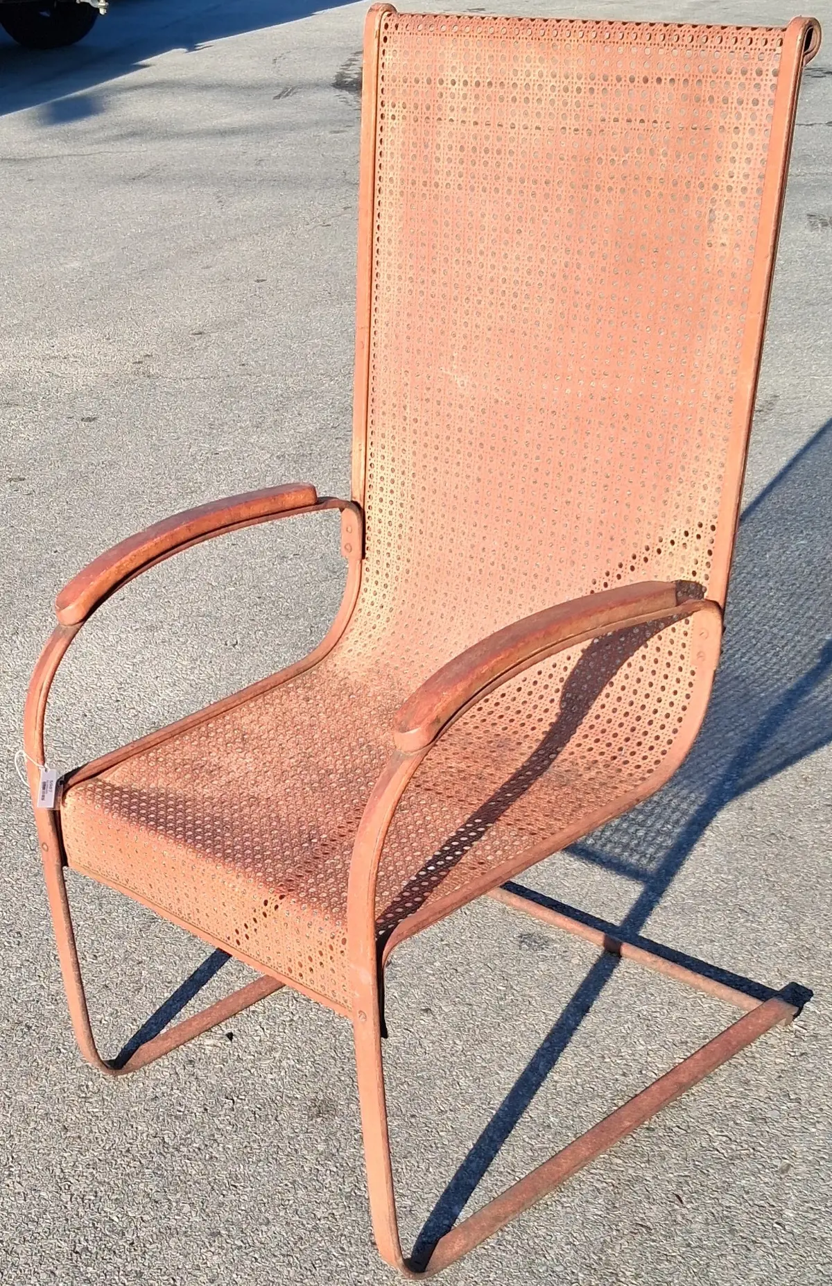 Rust Colored Rocker Chair With Cane Mesh Seat 1