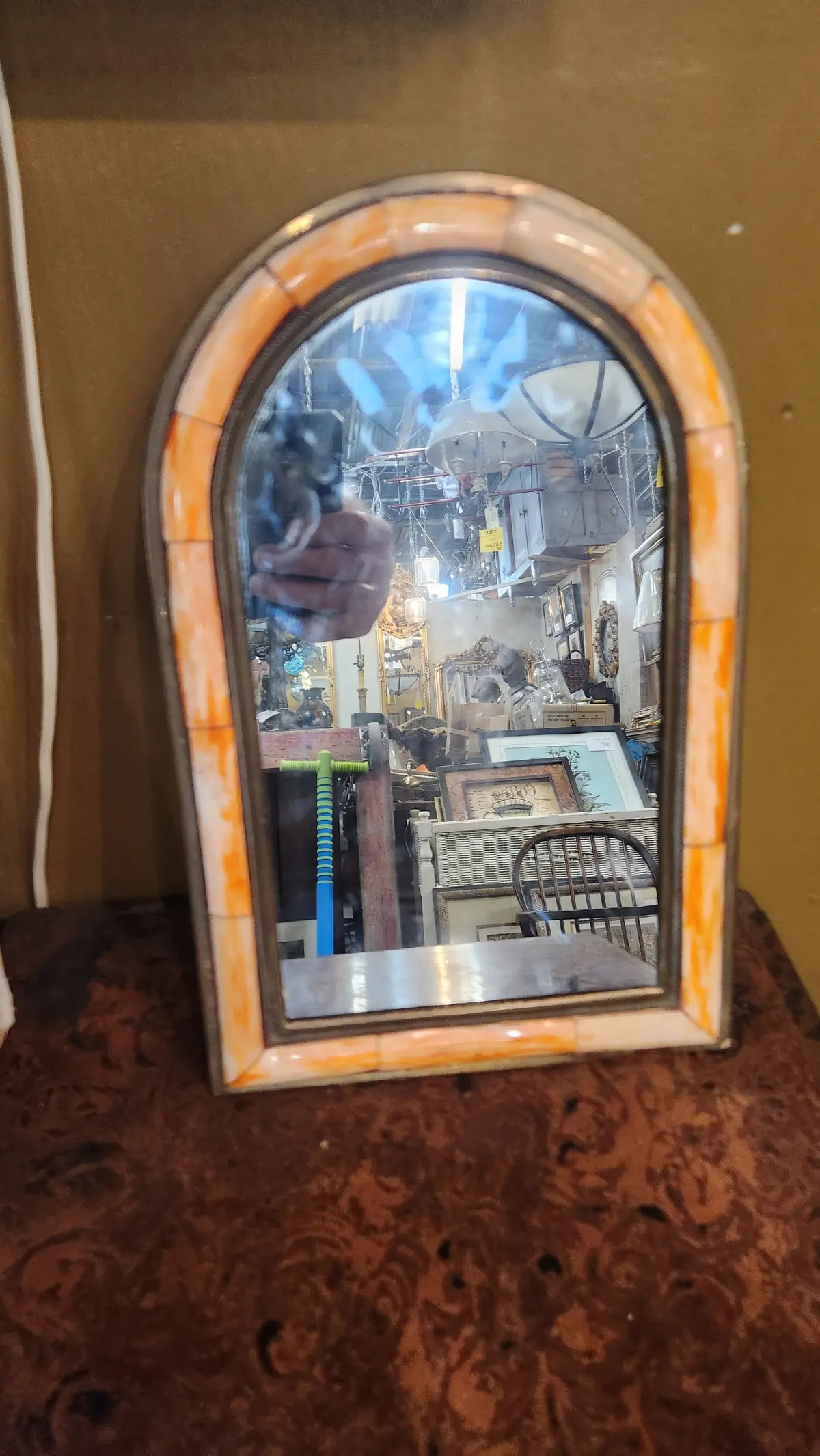 Small Arched Brass And Bone Mirror 1