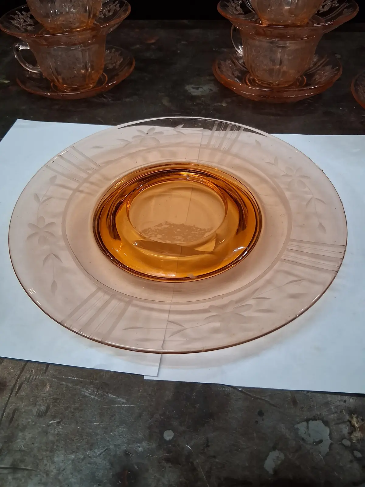 Footed  Pink Depression Glass Platter 1