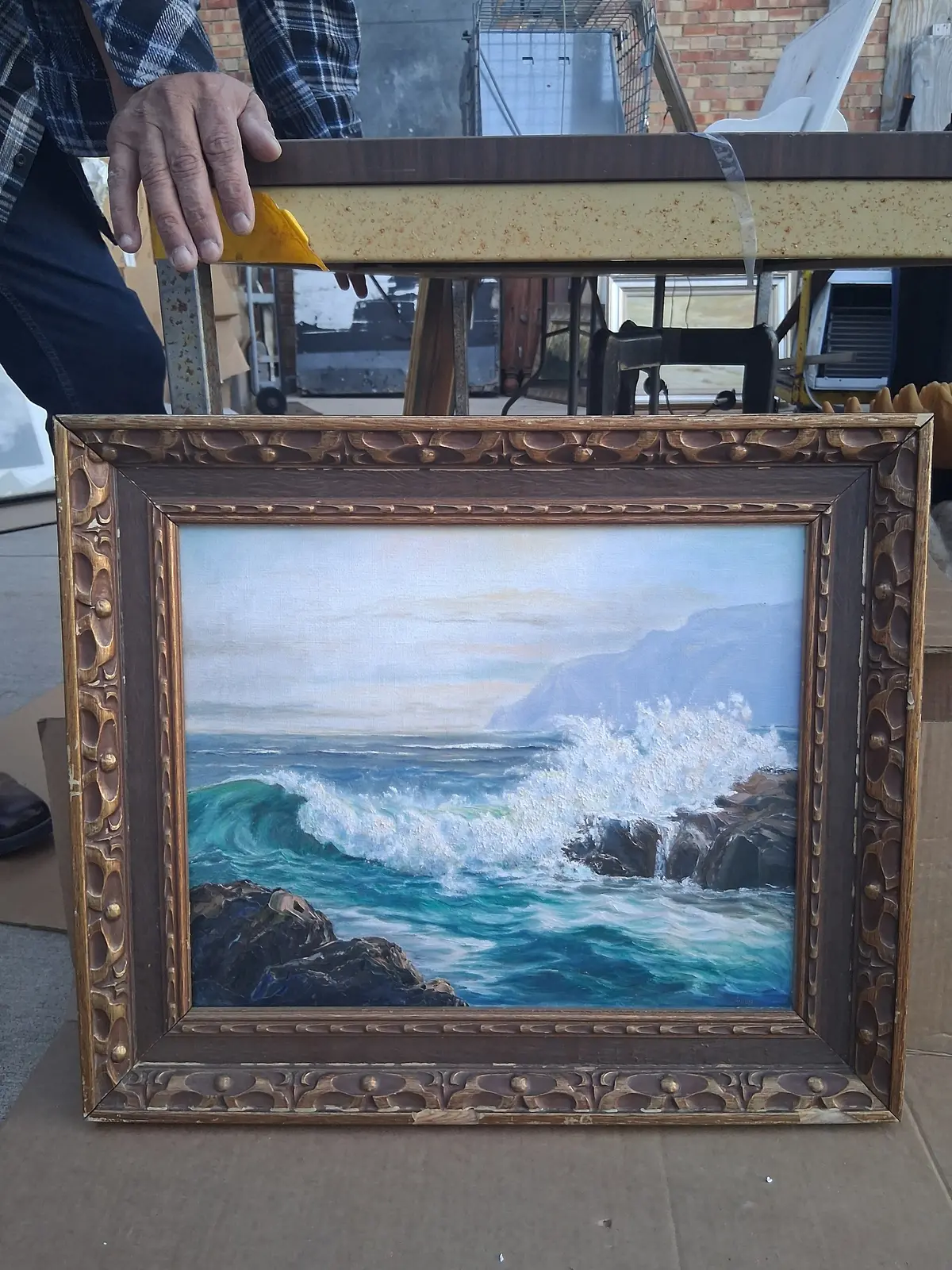 Framed Coastal Seascape With Breaking Waves Oil Painting Signed Miller 1