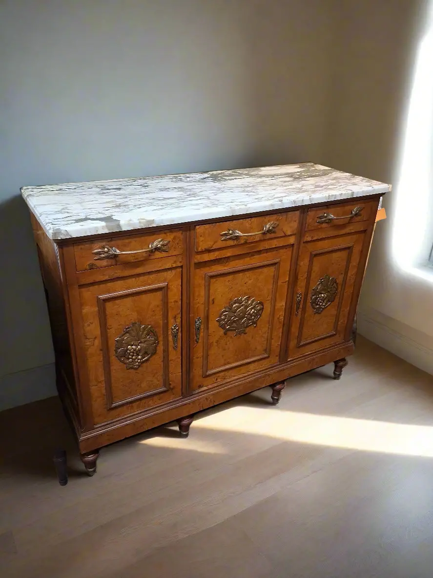 French 1920S Burled Marble Top Server 1