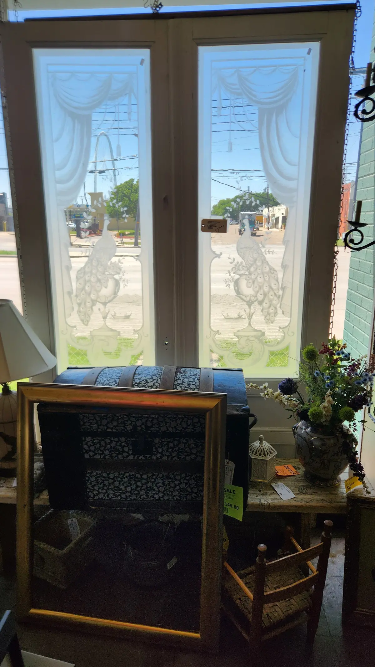 Pair Of Etched Glass Peacock Doors 1