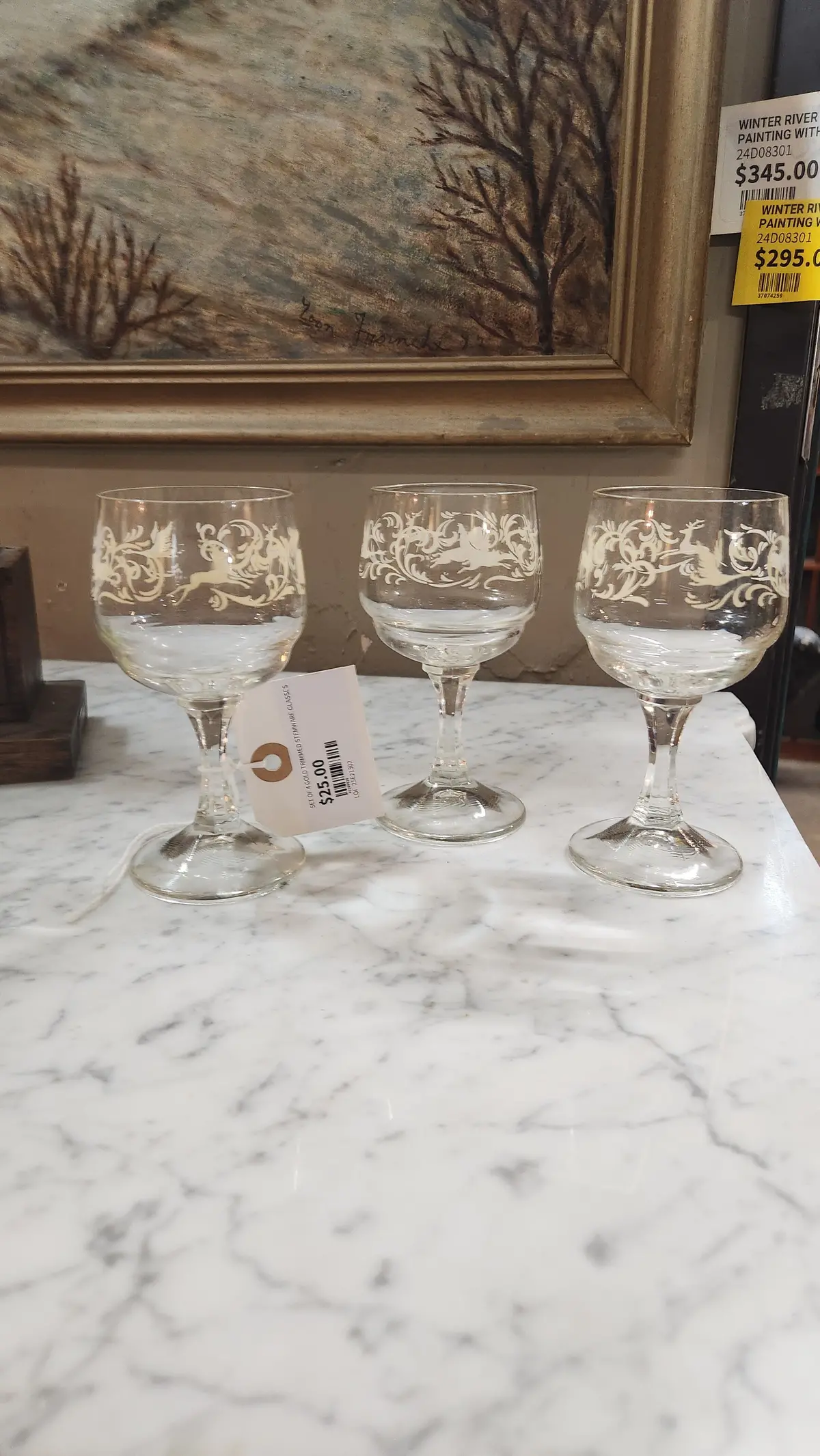 Set Of 3 Gold Trimmed Stemware Glasses 1