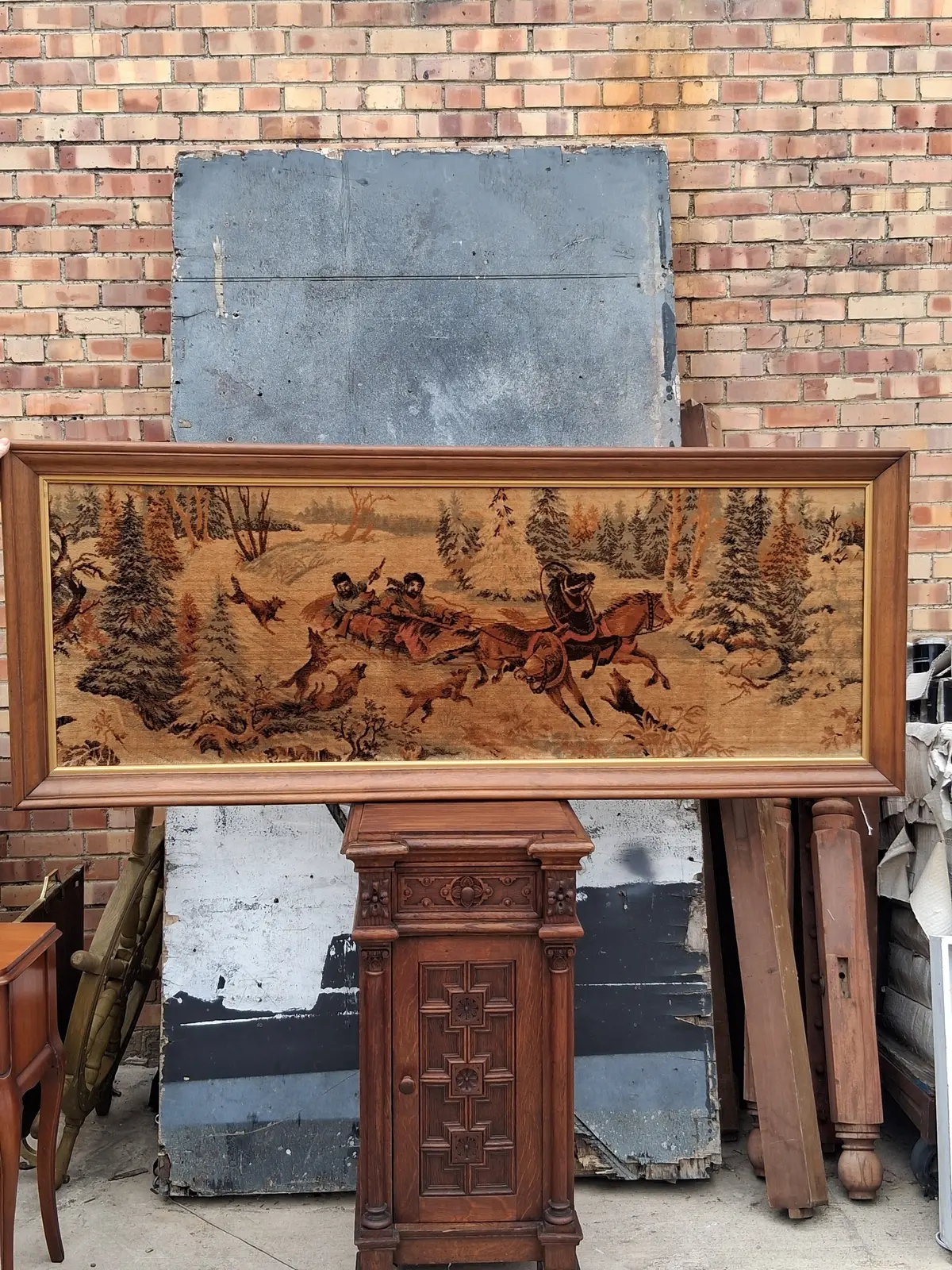Oak Framed Russian Troika Scene Tapestry 1