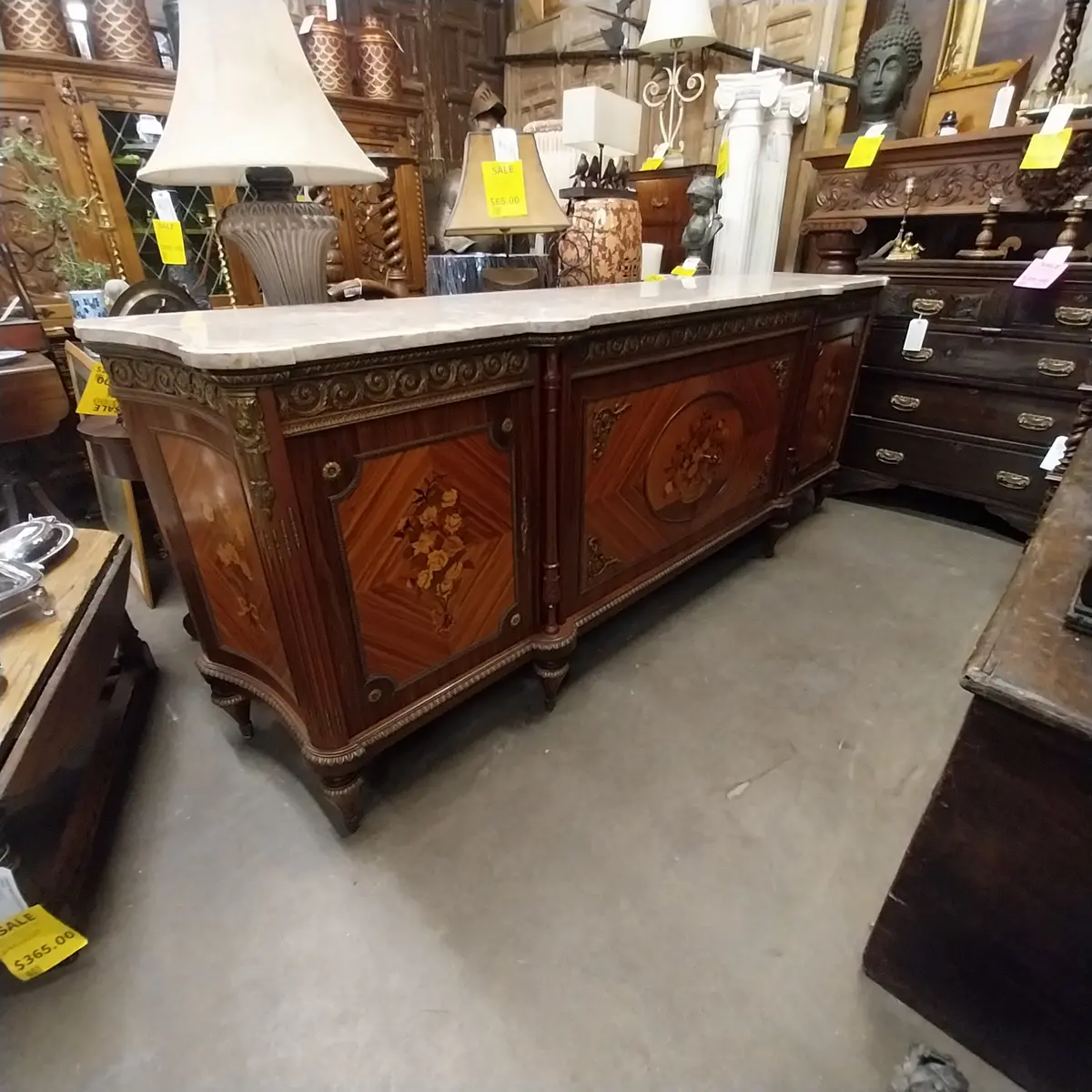 Louis Xvi Marble Top Sideboard With Floral Inlay 1