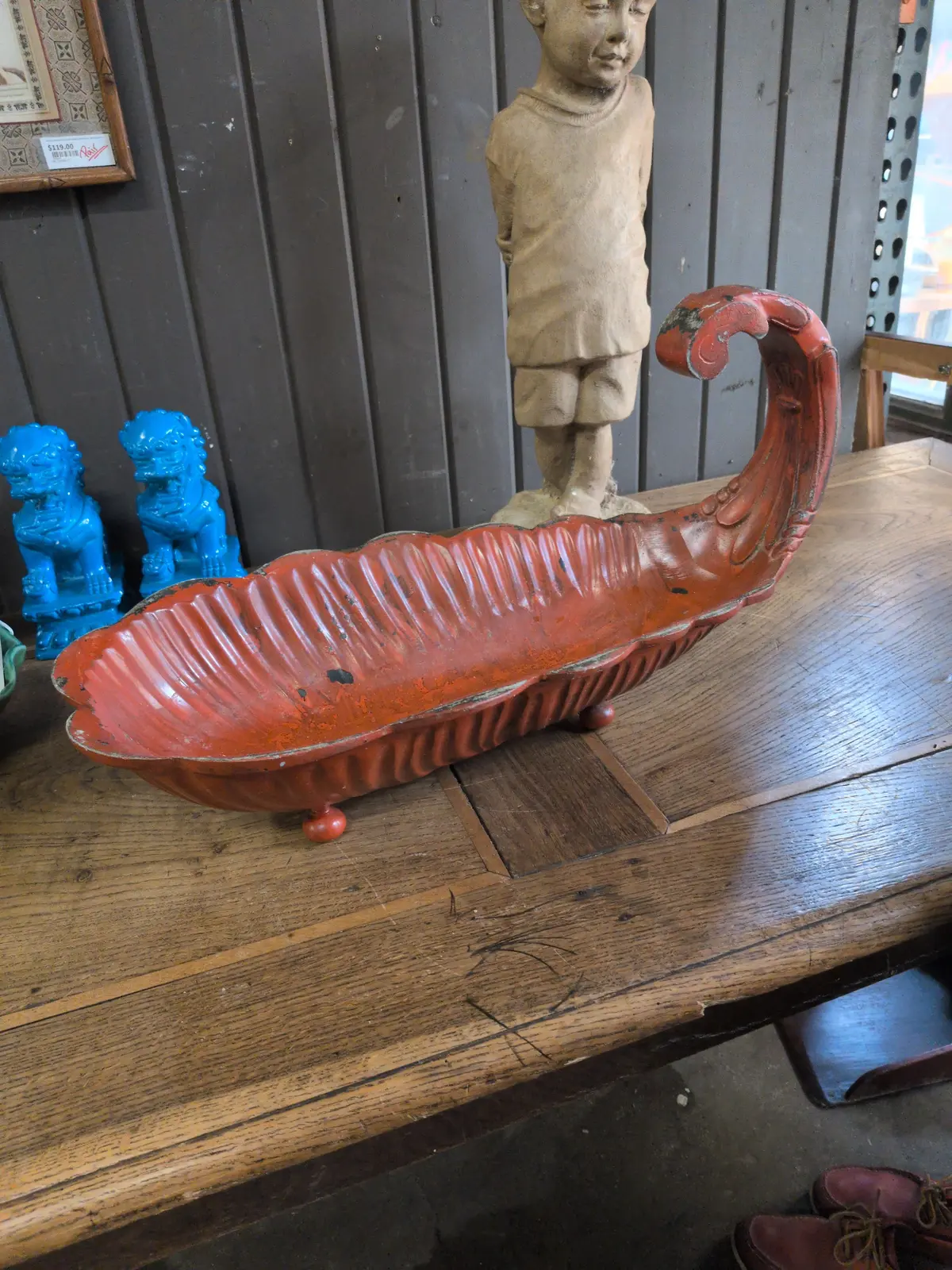 Long Red Metal Footed Planter 1
