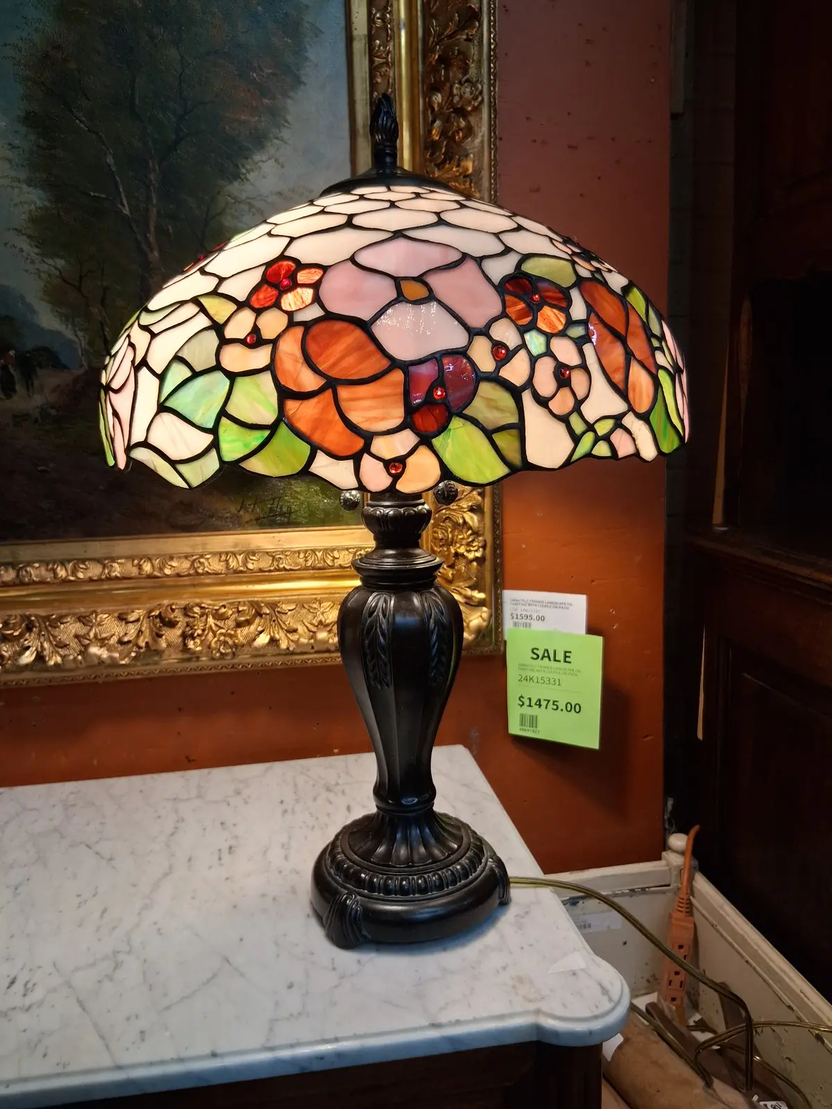 Large Floral Stained Glass Shade Lamp 1