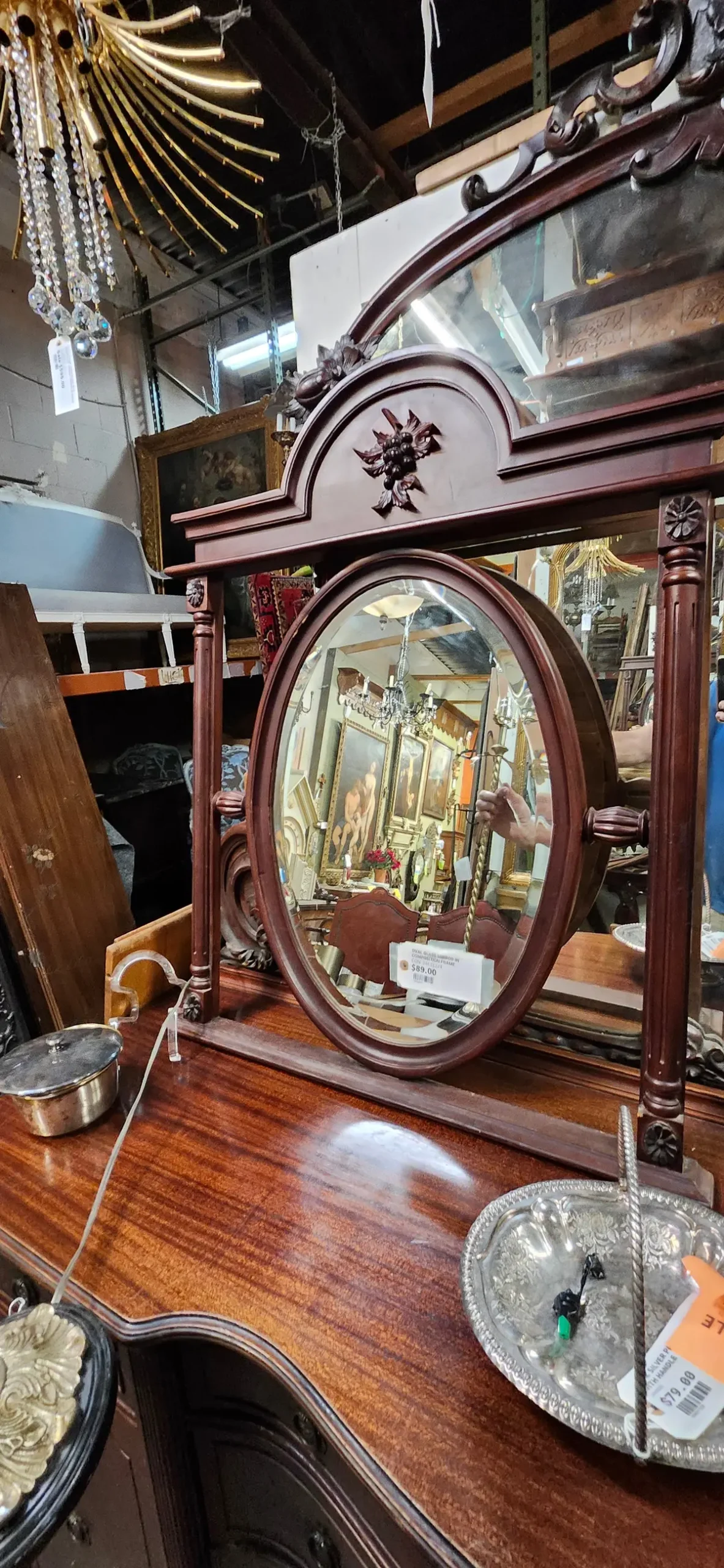 Oval Glass Mirror In Composition Frame 1