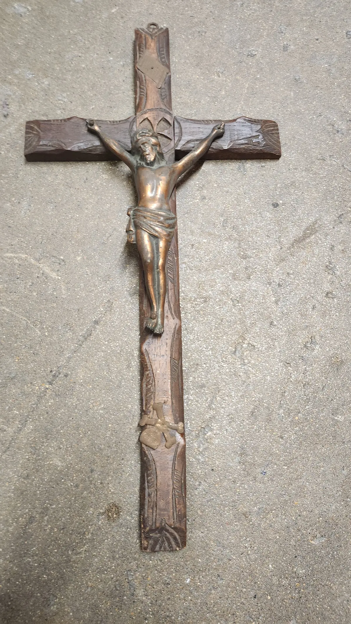 Large Carved Oak Crucifix With Copper Corpus 1