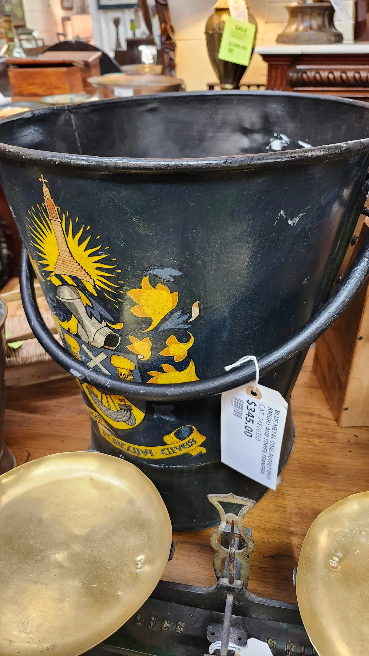 Blue Metal Coal Bucket With Knight And Tower Transfer 1