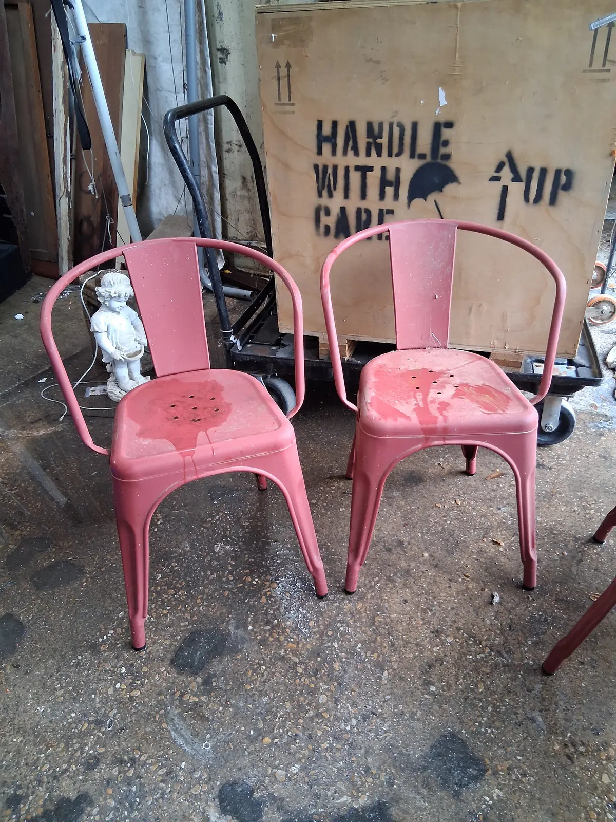 Pair Of Small Industrial Red Chairs 1