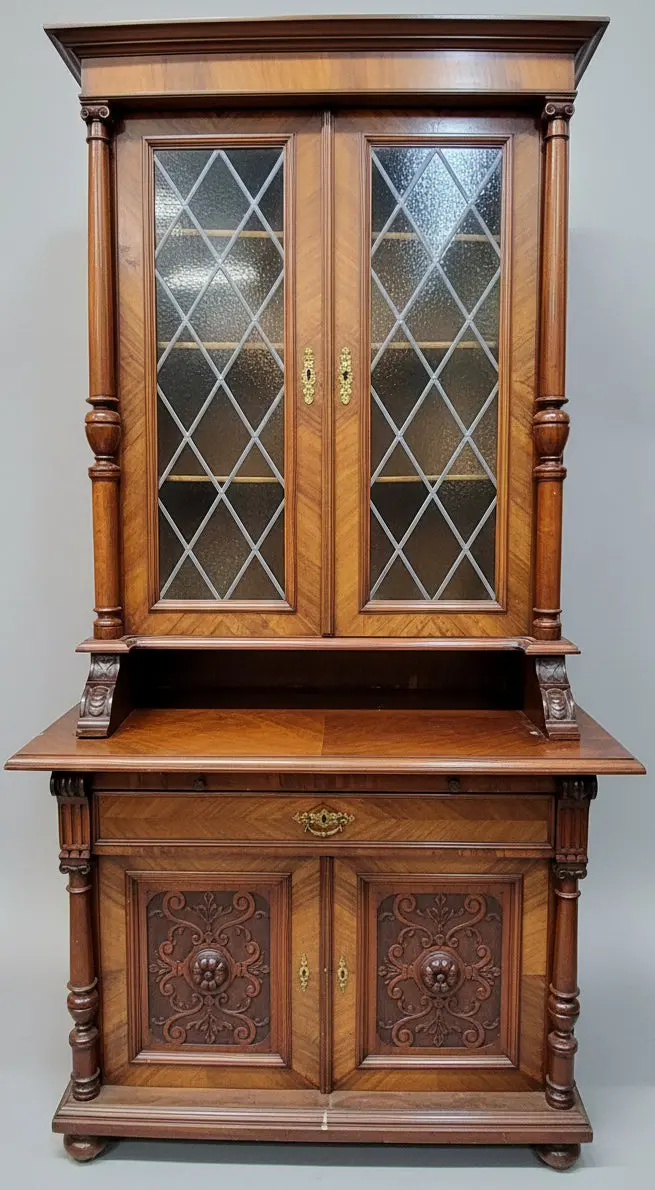 Austrian 2 Piece Cabinet With Leaded Glass 1