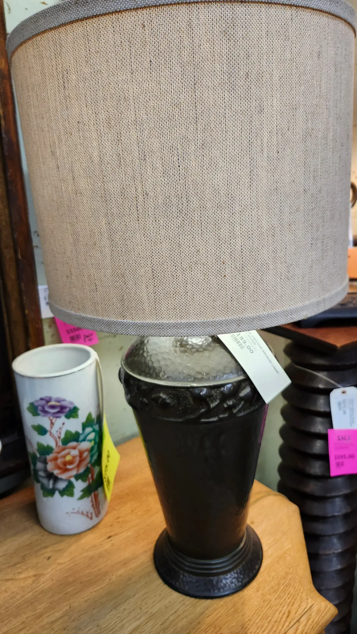 Large Vintage Bronze Lamp With Shade 1