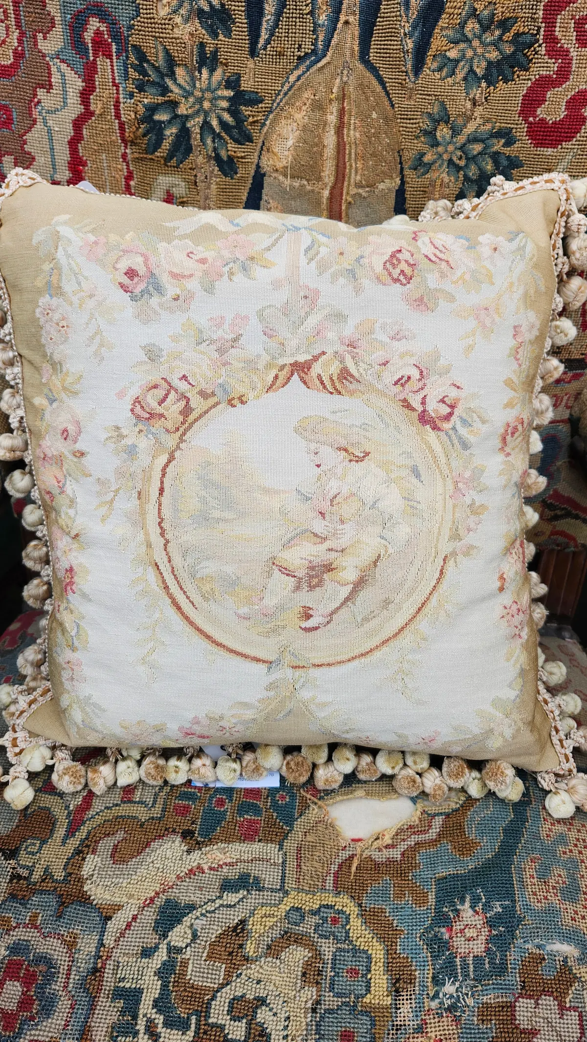 Aubusson Pillow With Figure On It 1