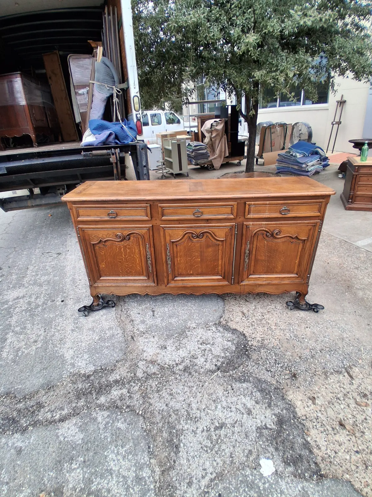 Louis Xv Small Oak 3 Door Sideboard 1