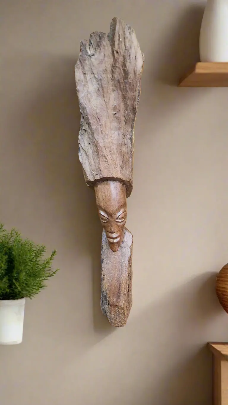 Tall Freeform African Carved Head Statue 1