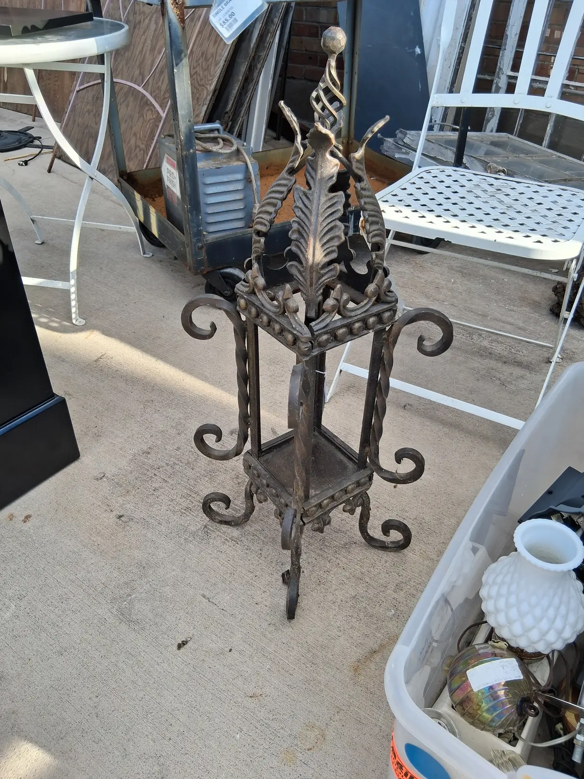 Wrought Iron Candle Holder Missing Glass 1