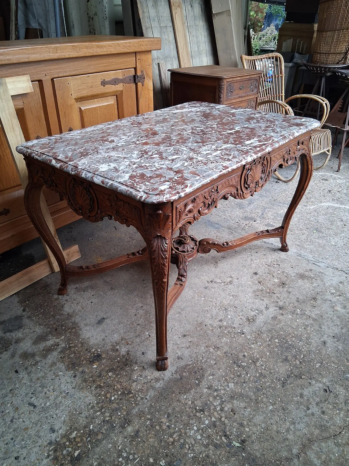 Lavanta Marble Top Oak Liege Library Table 1