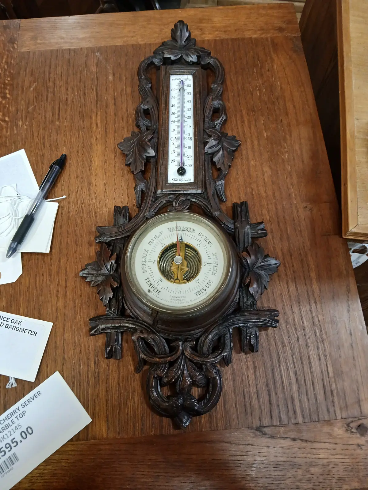 Neo Renaissance Oak Carved Aneroid Barometer 1
