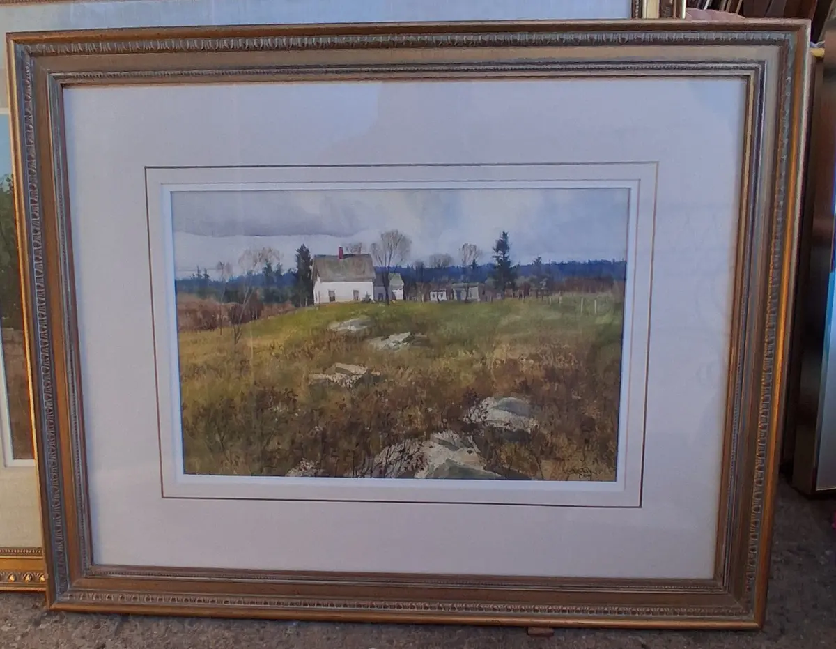 Framed Watercolor Of A White House By Paul Stirsik 1