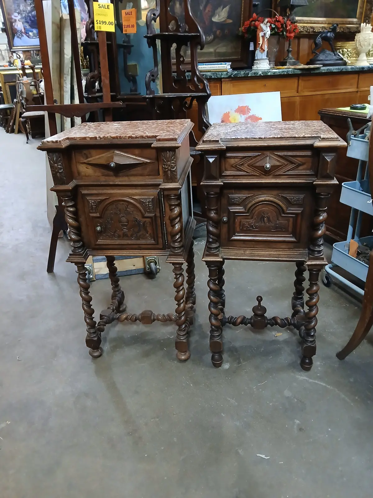 Pair Of Similar  Louis Xiii  Marble Top Walnut Side Cabinets 1